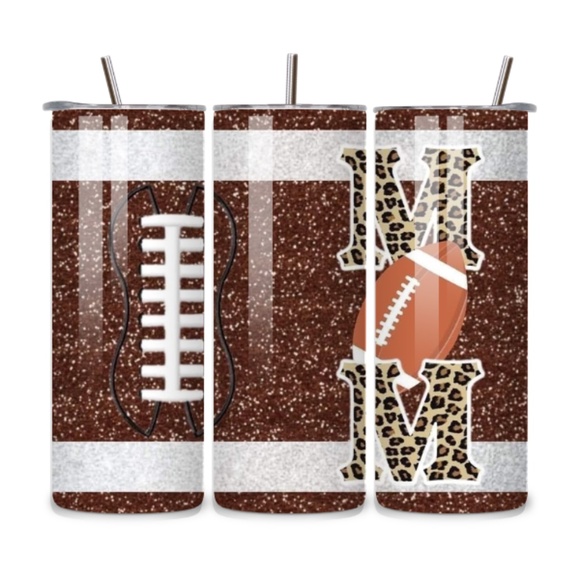 Handmade Football Mom 20oz Stainless Steel Tumbler – Leopard Print Glitter Sport - Picture 1 of 1
